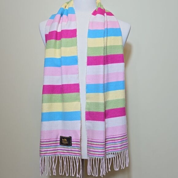Coach Striped Cashmere Scarf Colorful Pastels Colorblock Preppy Old Money Luxury - Picture 1 of 8